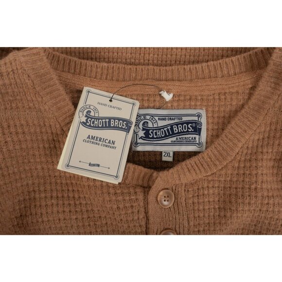 Schott NYC Mens Sweater Size 2XL Light Brown Wool Blend Waffle knit NWT - Picture 6 of 6